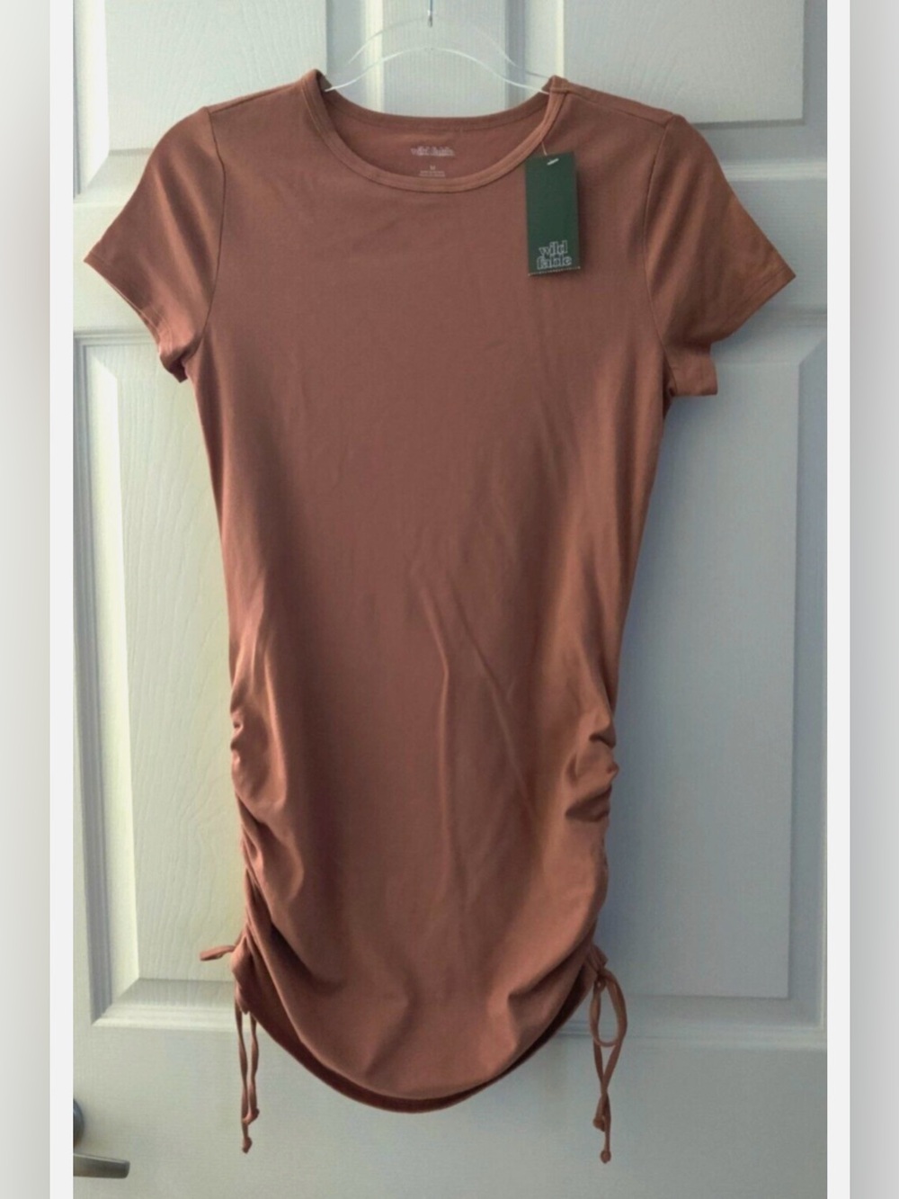 wild fable Rusty Rose Brown Side-Ruched Short Sleeve Tee Dress